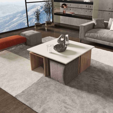 Manhattan Comfort Haley Nested Coffee Table & Ottoman Set in Natural & Nude in Natural and Nude CT013-NN